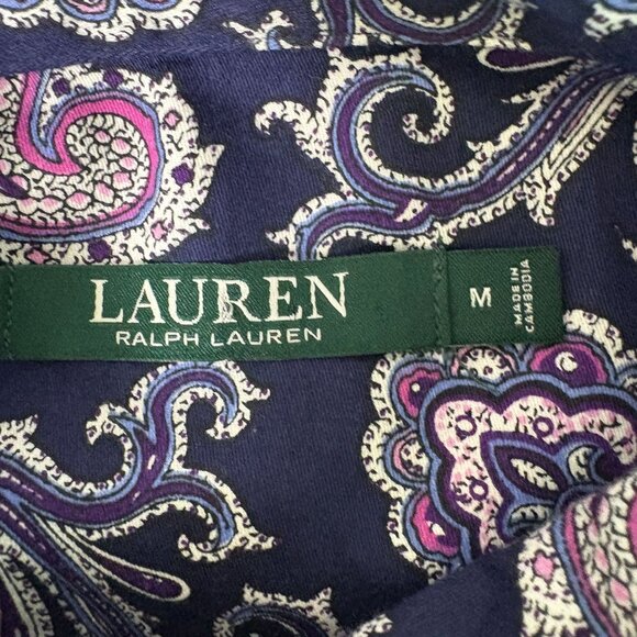 Lauren Ralph Lauren Monogram Nightgown Size M Blue Paisley Long Sleeve Button Up - Picture 4 of 12